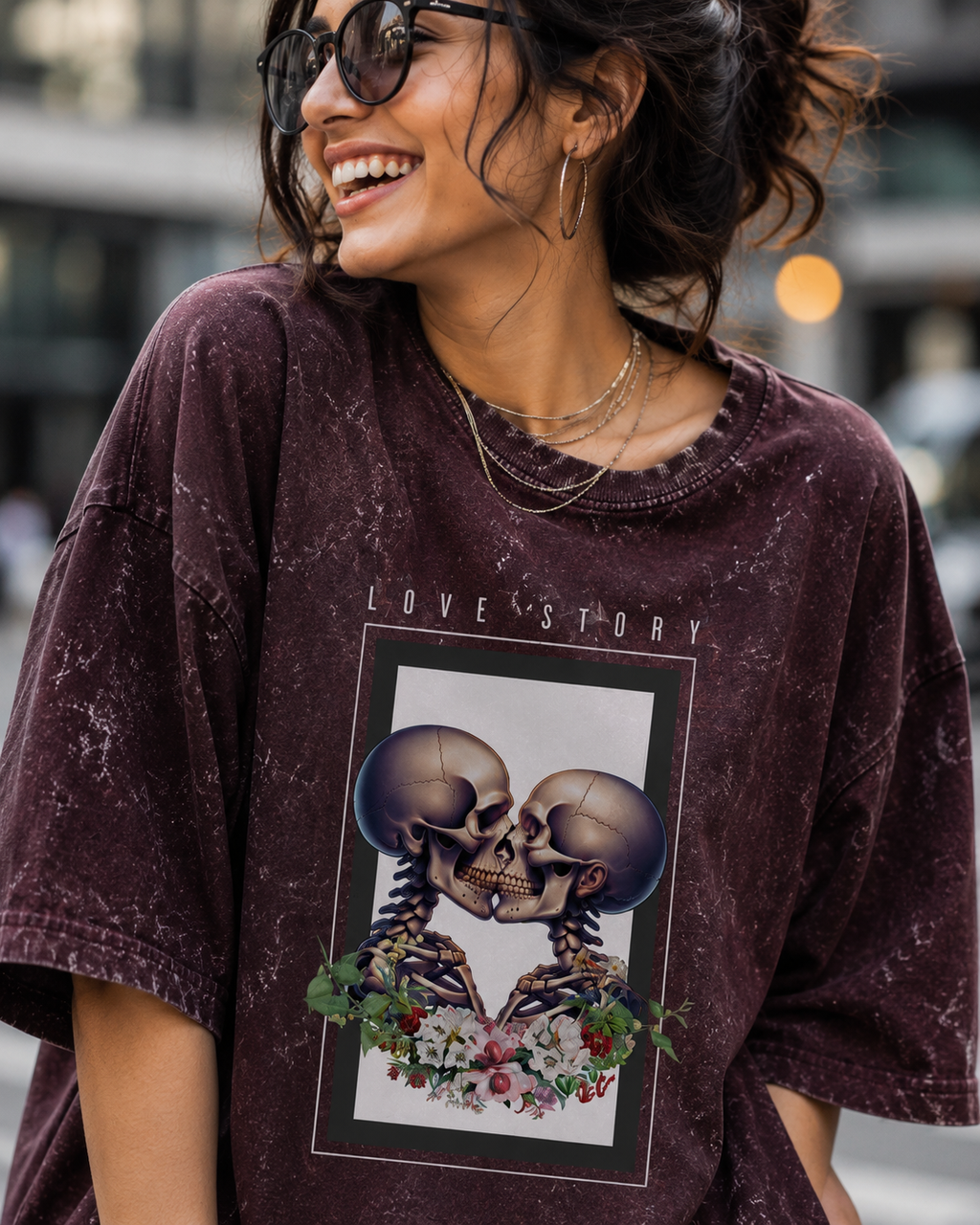 Love Story Skeleton Oversized Acid Wash Oversized