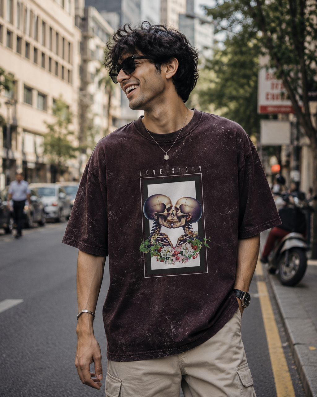 Love Story Skeleton Oversized Acid Wash Oversized