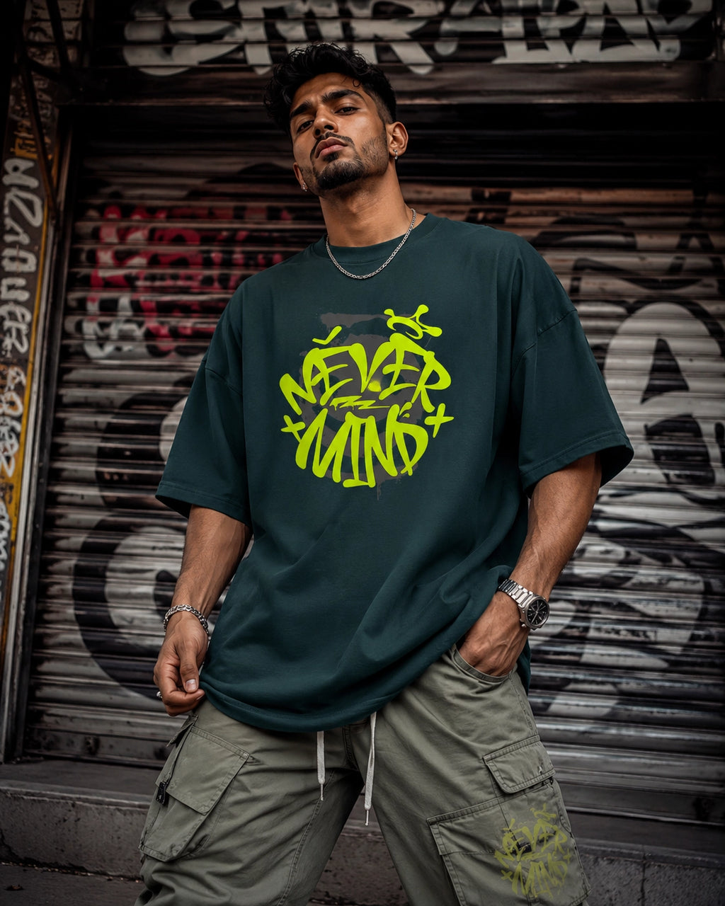 Never Mind Oversized Graphic Streetwear T-Shirt