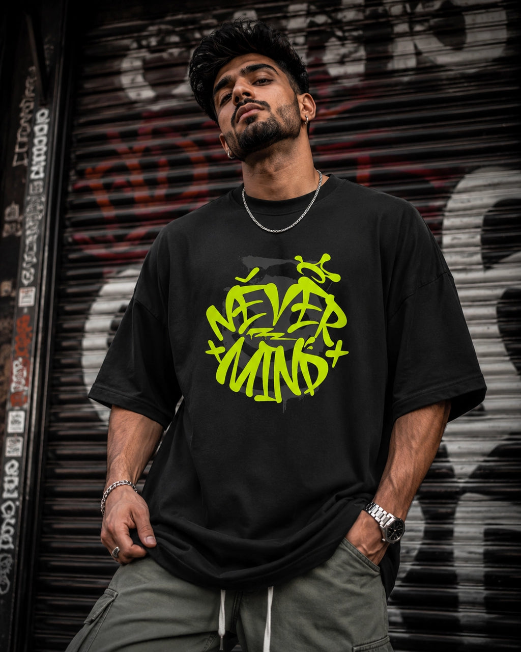 Never Mind Oversized Graphic Streetwear T-Shirt