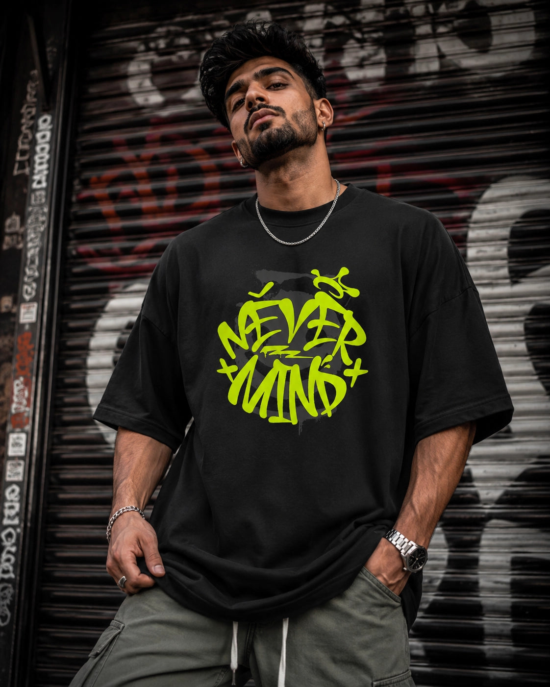 Never Mind Oversized Graphic Streetwear T-Shirt