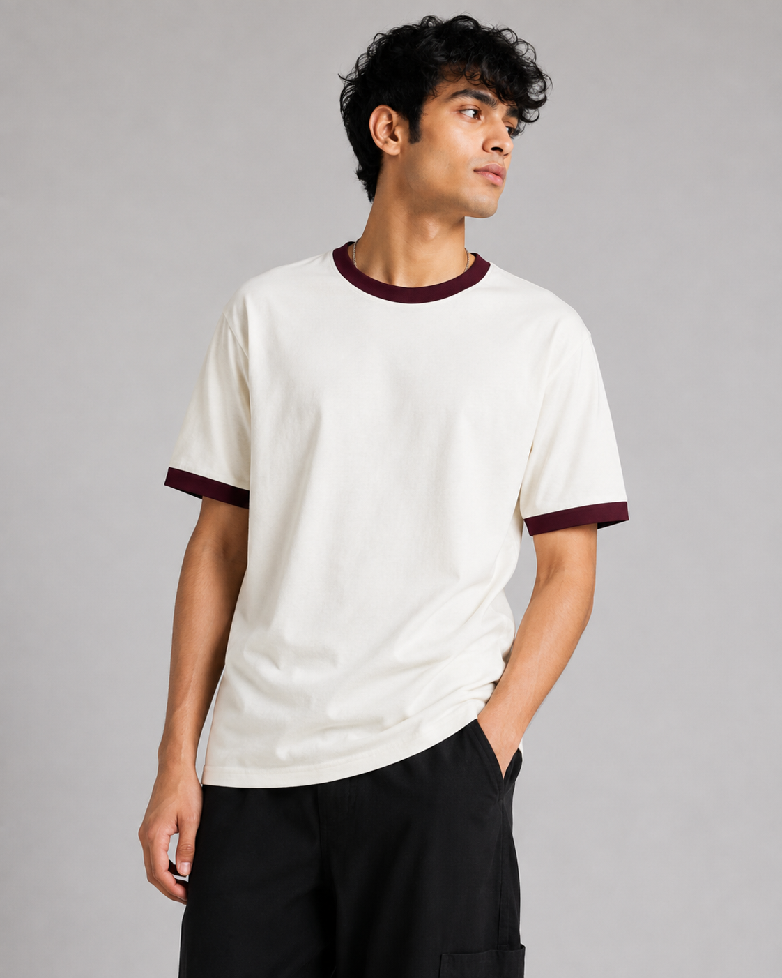 Off-White & Maroon Ringer Unisex T-Shirt