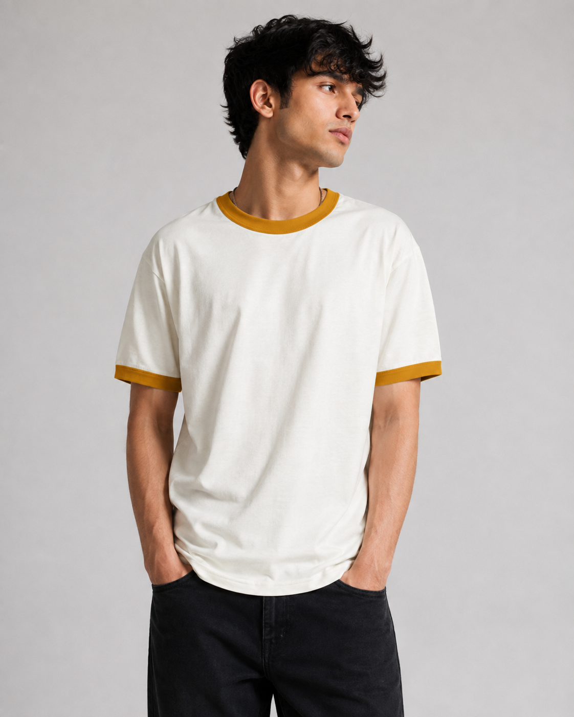 Off-White & Mustard Ringer Unisex T-Shirt