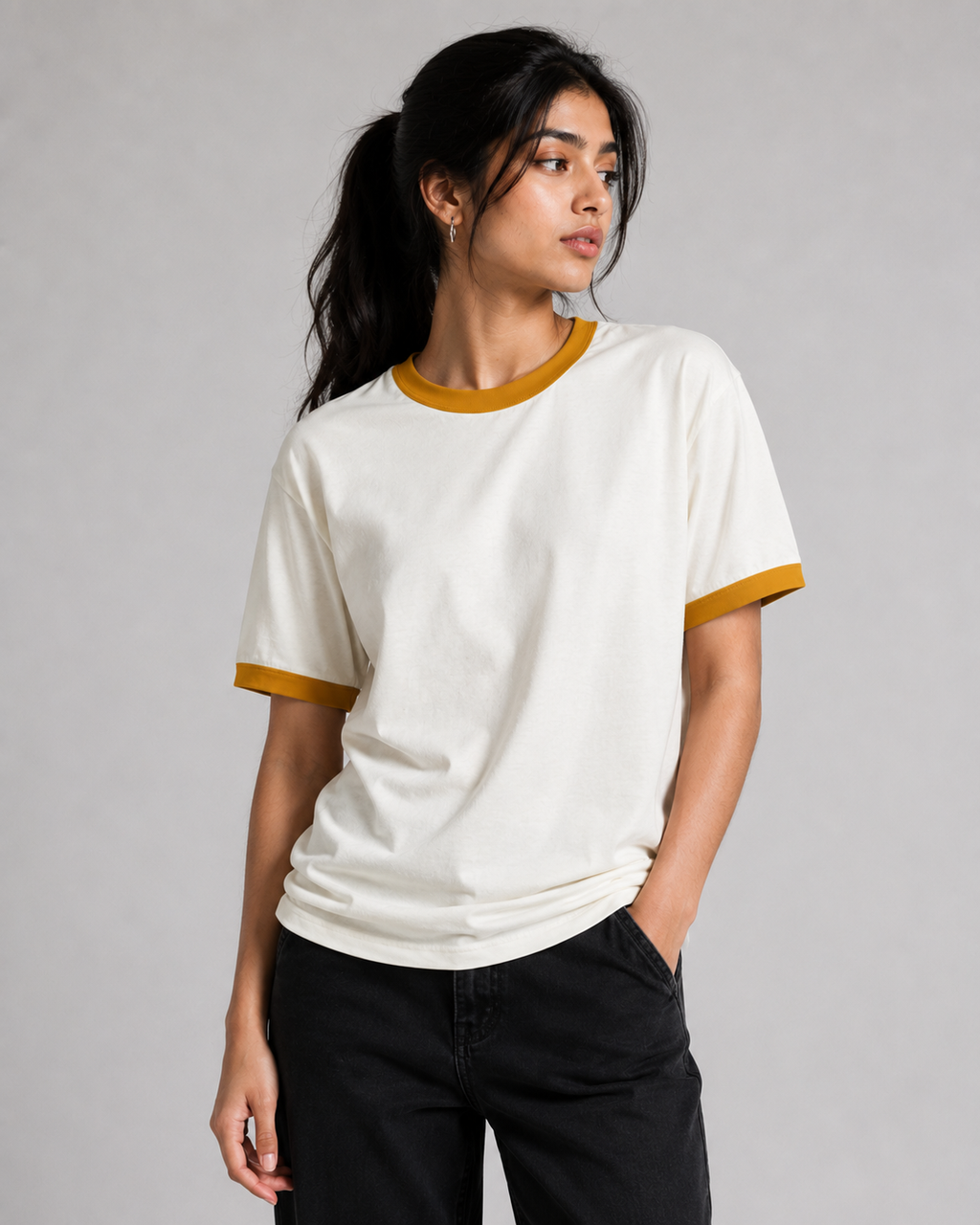 Off-White & Mustard Ringer Unisex T-Shirt