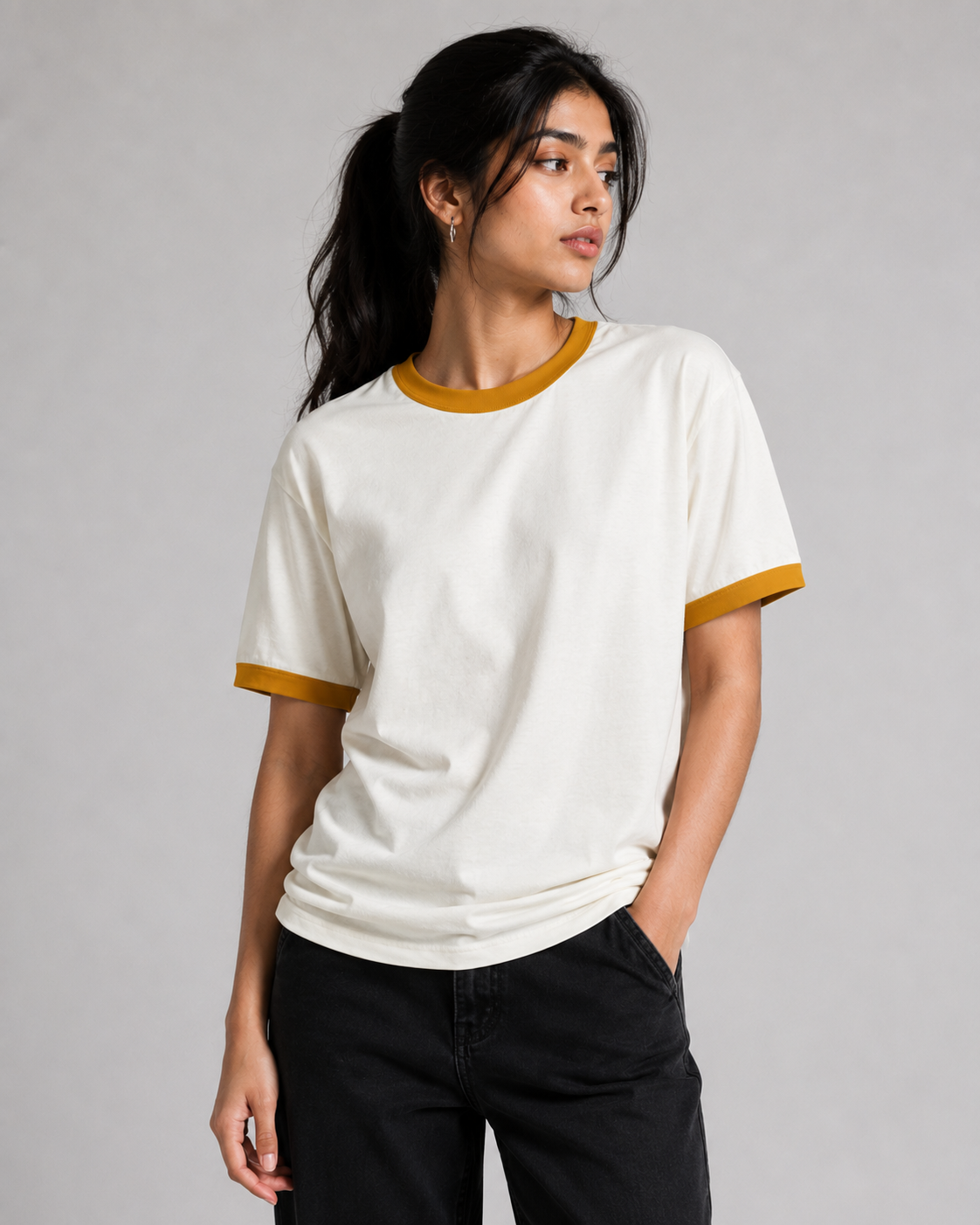 Off-White & Mustard Ringer Unisex T-Shirt